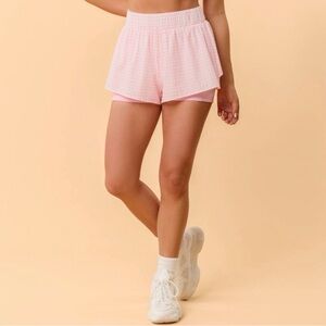 Blogilates Women’s Woven Ruffle Shorts - Pink Gingham